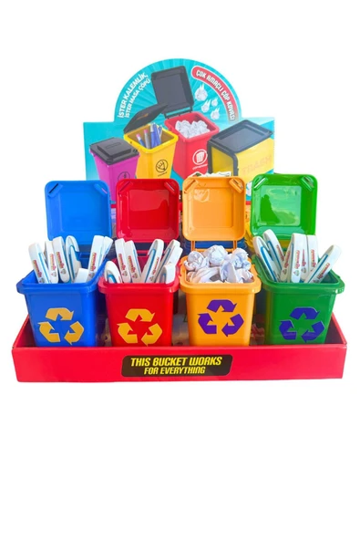 2 Adet Kalemlik Çöp Kutusu Şeklinde Kapaklı Ofis Masa Aksesuar Masa Çöp Kutusu Geridönüşüm Kutu - 3