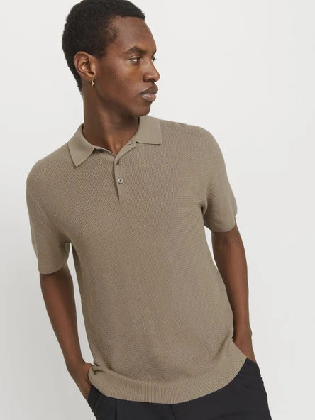 JPRCCCOOPER KNIT POLO SS SN Greige Greige S - Resim 5