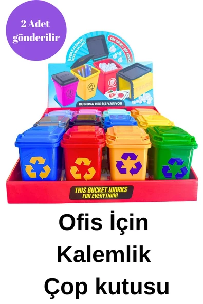 2 Adet Kalemlik Çöp Kutusu Şeklinde Kapaklı Ofis Masa Aksesuar Masa Çöp Kutusu Geridönüşüm Kutu
