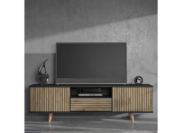 Nova  Zebra Kapak 180 Cm 2 Kapak 2 Çekmeceli Premium Tv Ünitesi - Minifiks - Wood Siyah / Atlantik Çam - 2