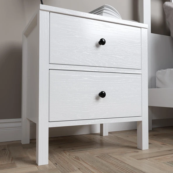 Venezia 2 Çekmeceli  Ahşap Ayaklı Premium Komodin - Minifiks - Wood Beyaz - 2