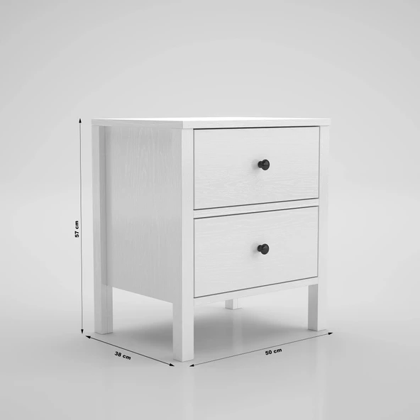 Venezia 2 Çekmeceli  Ahşap Ayaklı Premium Komodin - Minifiks - Wood Beyaz - 6