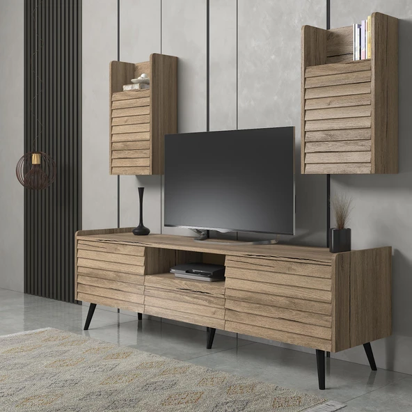 Della Panjur Kapaklı 2 Kapak 1 Çekmece Premium 180 Cm Tv Ünitesi - Minifiks - Pera - Siyah