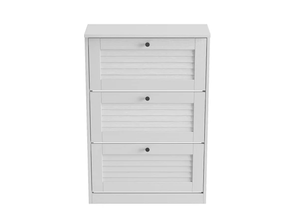 Della Premium 3 Düşer Panjur Kapaklı Ayakkabılık - Minifiks - Wood Beyaz - 5