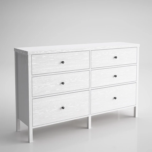 Venezia 6 Çekmeceli Geniş 154 Cm Ahşap Ayaklı Premium Şifonyer - Minifiks - Wood Beyaz - 6
