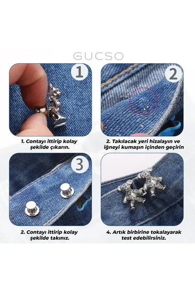 GUCSO Pantolon Beli Daraltma Aparatı, Broş, Ayıcık Kemer , Gümüş Renk Ayıcık Bel Daraltma Çıtçıtı - 3