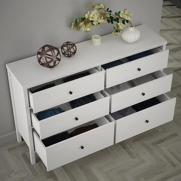 Venezia 6 Çekmeceli Geniş 154 Cm Ahşap Ayaklı Premium Şifonyer - Minifiks - Wood Beyaz - 4