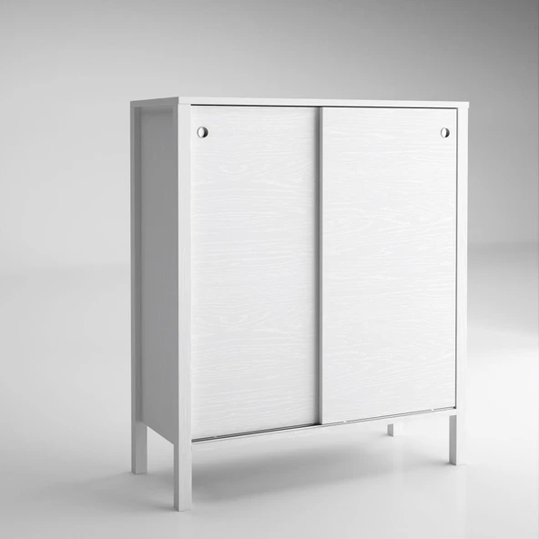 Venezia 2 Sürgülü Kapaklı, Ahşap Ayaklı, Premium Ayakkabılık, Çok Amaçlı Dolap - Minifiks - Wood Beyaz - 7