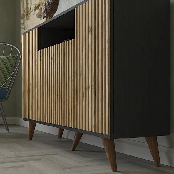 Nova Zebra Kapak 140 Cm 4 Kapaklı 1 Bölmeli Premium Konsol - Minifiks - Wood Siyah / Atlantik Çam - 3