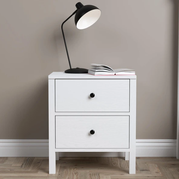 Venezia 2 Çekmeceli  Ahşap Ayaklı Premium Komodin - Minifiks - Wood Beyaz - 4