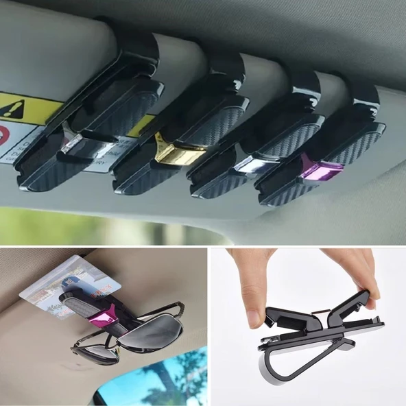 BUFFER® Araç İçi Güneşliğe Takılan 2'li Gözlük,Kart,Para Takmalık Aparat - 2