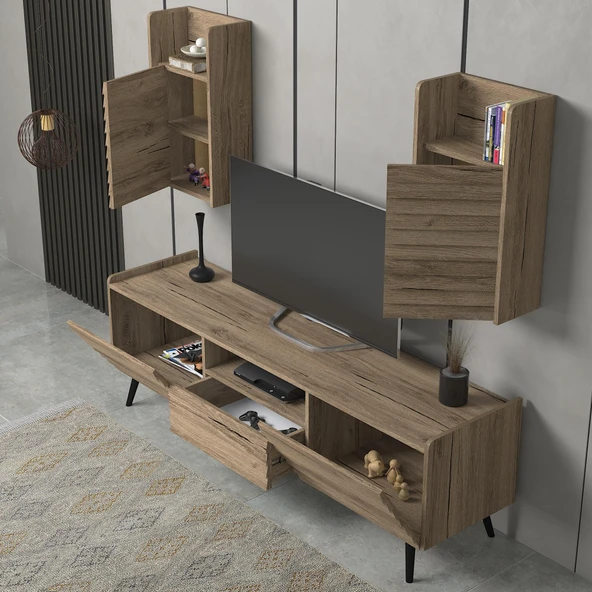 Della Panjur Kapaklı 2 Kapak 1 Çekmece Premium 180 Cm Tv Ünitesi - Minifiks - Pera - Siyah - 4