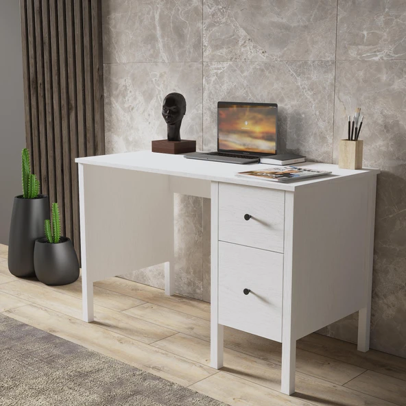 Venezia 2 Çekmece Premium Çalışma Masası - Minifiks - Wood Beyaz