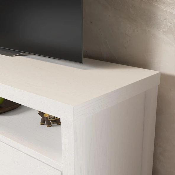 Venezia 2 Çekmece 2 Bölmeli Ahşap Ayaklı Tv 150 Cm Tv Ünitesi - Minifiksli - Wood Beyaz - 5