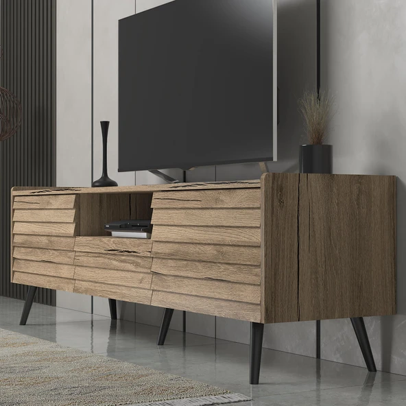 Della Panjur Kapaklı 2 Kapak 1 Çekmece Duvar Raflı Premium 180 Cm Tv Ünitesi - Minifiks - Pera - Siyah - 3