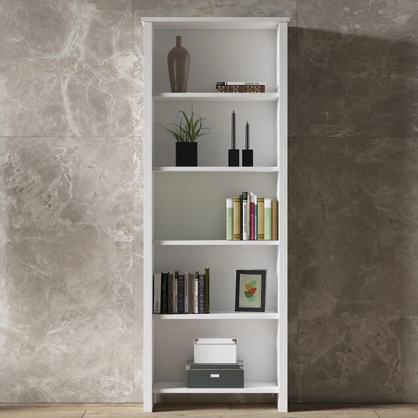 Venezia Premium  Ahşap Ayaklı 5 Raflı Kitaplık - Wood Beyaz - 2