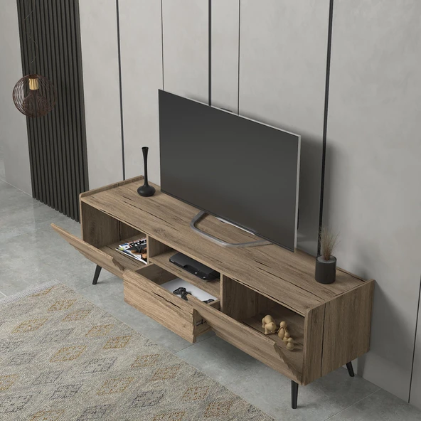 Della Panjur Kapaklı 2 Kapak 1 Çekmece Duvar Raflı Premium 180 Cm Tv Ünitesi - Minifiks - Pera - Siyah - 4