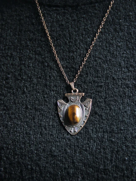 Doğal Taş Kaplangözü Doğal Taşlı Otantik Kadın Kolye 45 Cm Zincirli euk12bkg - Resim 3