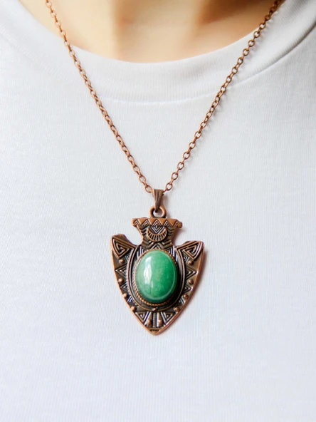 Doğal Taş Yeşil Akik Doğal Taşlı Otantik Kadın Kolye 45 Cm Zincirli euk12bya - Resim 2