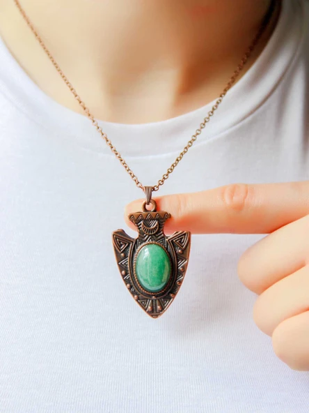 Doğal Taş Yeşil Akik Doğal Taşlı Otantik Kadın Kolye 45 Cm Zincirli euk12bya ürün görseli