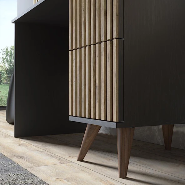 Nova Zebra Desen 2 Çekmeceli  Premium Çalışma Masası - Wood Siyah / Atlantik Çam - 3