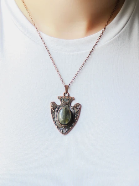 Doğal Taş Labradorit Doğal Taşlı Otantik Kadın Kolye 45 Cm Zincirli euk12blb - Resim 3