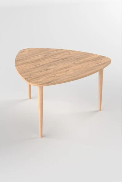 Çam Damla Orta Sehpa 70 Cm Üçgen Ahşap Ayak Modern Tasarım Oturma Odası Salon Ofis Balkon Sehpası