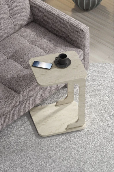 Tekerlekli C Sehpa 360° Dönebilen Oval Köşelikli Şık Tasarım Koltuk Yan Sehpa Zigon Servis Sehpası - Resim 3