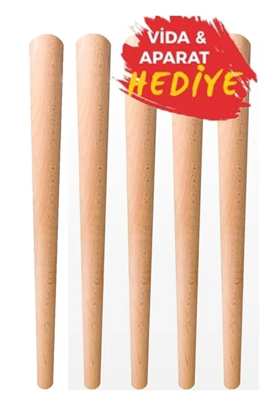 5 Adet Lüks 70 Cm Ahşap Ham Masa Ayağı Çap: 4,2 Cm Hobi Dıy (VİDA VE APARATLARIYLA BİRLİKTE)