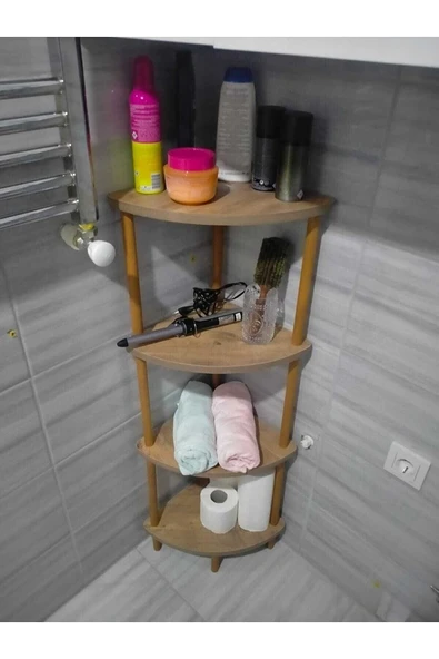Mutfak Banyo Dolabı Rafı Çok Amaçlı Organizer Raflar Köşelik Ahşap Raflı 4 Katlı Atlantik Çam 110x39