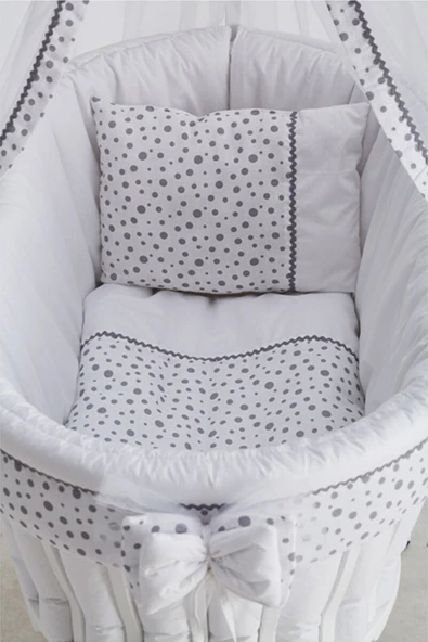 Sepet Beşik Için 6 Parça Puantiyeli Gri Beyaz Giydirme Kumaş Uyku Seti Takımı (beşik Hariç) ürün görseli 1