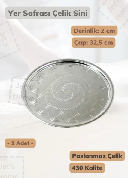 Yer Sofrası Sini 32,5 cm Çelik Tepsi Paslanmaz