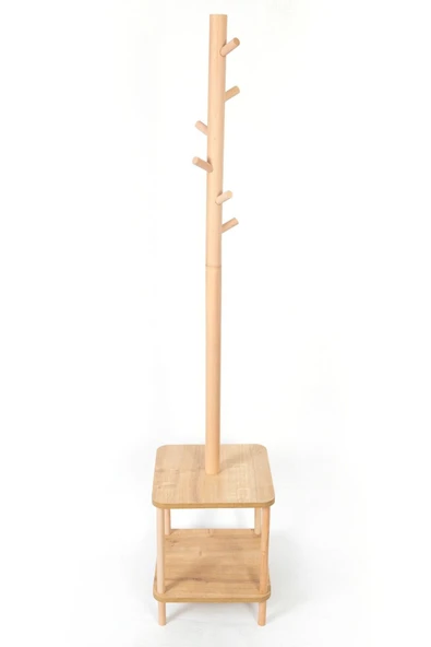 8 Askılı Portmanto Komodinli Ayakkabılık Vestiyer Naturel Ağaç Antre Ev Ofis 170x35x35 Cm