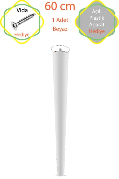 Beyaz 1 Adet Lüks 60 Cm Konik Ahşap Masa Ayağı Çap: 4,2 Cm Hobi Dıy (VİDA VE APARATLARIYLA BİRLİKTE)