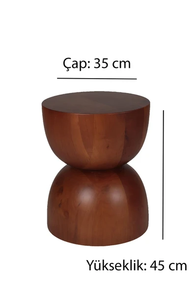 45 Cm Mantar Tekli Yan Sehpa Orta Boy Ihlamur Ağacı Masif Ahşap Ceviz Kum Saati Çap: 35 Cm (1 Adet) - 2
