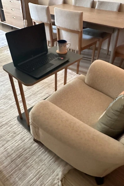 Ahşap Ayaklı Ahşap Tabla C-Sehpa Zigon Yan Koltuk Laptop Servis Sehpası Zigon Antrasit Gri 35x60 - Resim 3