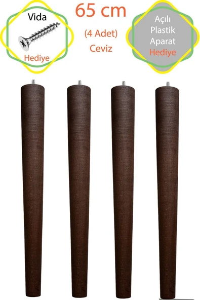 Ceviz 3 Adet Lüks 65 Cm Konik Ahşap Masa Ayağı Çap: 4,2 Cm Hobi Dıy (VİDA VE APARATLARIYLA BİRLİKTE) ürün görseli 1