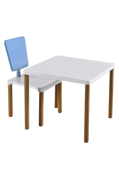 Tek Sandalyeli Ahşap Montessori Çocuk Oyun Etkinlik Aktivite Masa Seti Lake Cilalı Mdf (46x46x42) Cm