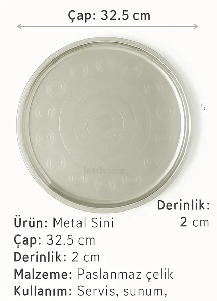 32,5 cm Çelik Sini Tepsi – Paslanmaz, Yer Sofrası ve Çay Sunumu İçin Pratik Ürün - Resim 3