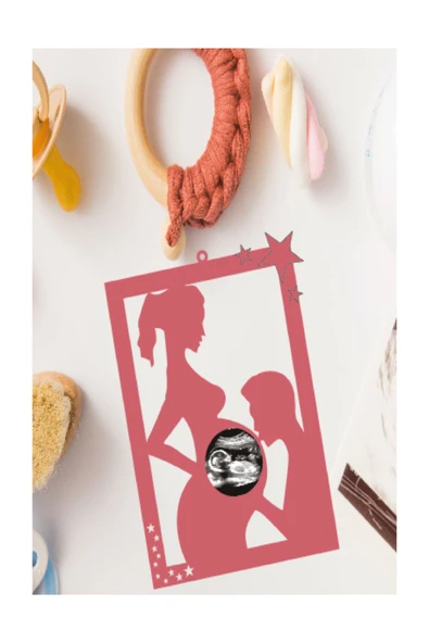 Hamile Anne - Hediyelik Ahşap Ultrason Çerçevesi Pembe - 3