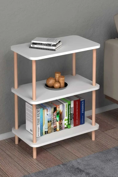 Dekoratif 3 Raflı Kitaplık Eşya Düzenleyici Mutfak, Salon, Ofis, Koridor, Balkon Rafı Beyaz