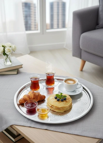 32,5 cm Çelik Sini Tepsi – Paslanmaz, Yer Sofrası ve Çay Sunumu İçin Pratik Ürün ürün görseli 1