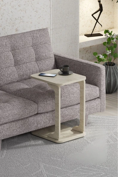 Tekerlekli C Sehpa 360° Dönebilen Oval Köşelikli Şık Tasarım Koltuk Yan Sehpa Zigon Servis Sehpası - Resim 2