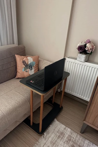 Ahşap Ayaklı Ahşap Tabla C-Sehpa Zigon Yan Koltuk Laptop Servis Sehpası Zigon Antrasit Gri 35x60 ürün görseli