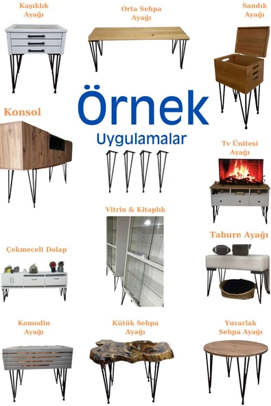 Metal Boru Ayak Kütük Masa Dresuar Kaşıklık Kitaplık Orta Sehpa Zigon Ayağı 50 Cm (4 Adet) - 2