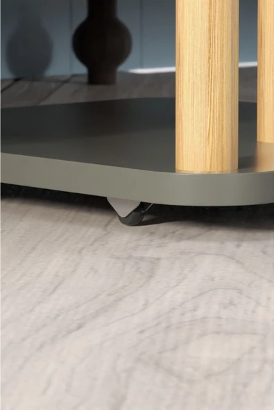 Antrasit C-Sehpa Tekerlekli Ahşap 3 Ayak Tembellik Zigon Yan Koltuk Laptop Servis Çalışma Sehpası - Resim 2