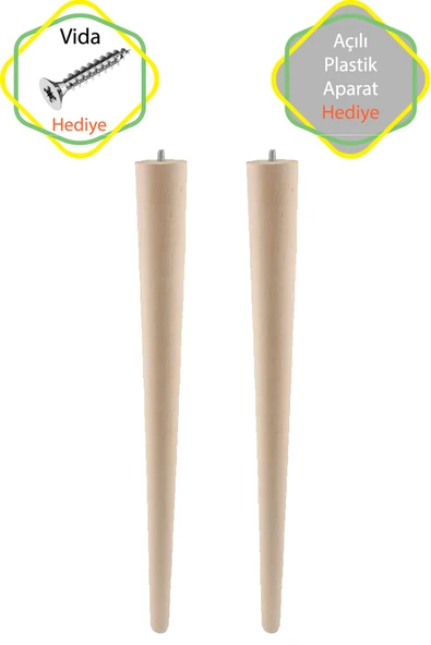 2 Adet Lüks 70 Cm Ahşap Ham Masa Ayağı Çap: 4,2 Cm Hobi DIY (Vida ve Aparatlarıyla Birlikte)