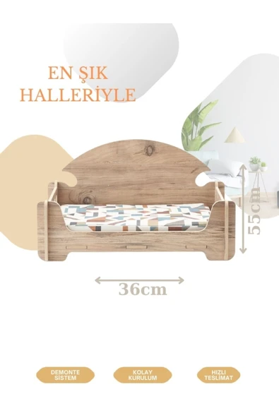 Taht Kedi Köpek Yatağı Ergonomik 30*50 Cm Yıkanabilir Duck Kumaş Minderi Ile Beraber - 2