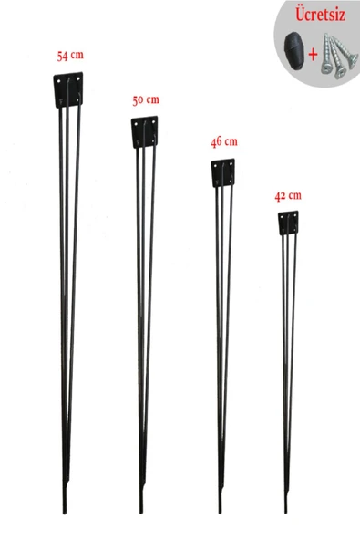54 Cm Metal Firkete Tel Ayak 1 Adet Kaşıklık Kütük Orta Sehpa Zigon Ayağı Siyah (VİDA TAPA DAHİL) - 2