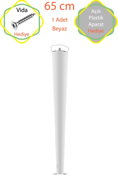 Beyaz 1 Adet Lüks 65 Cm Konik Ahşap Masa Ayağı Çap: 4,2 Cm Hobi Dıy (VİDA VE APARATLARIYLA BİRLİKTE) ürün görseli 1